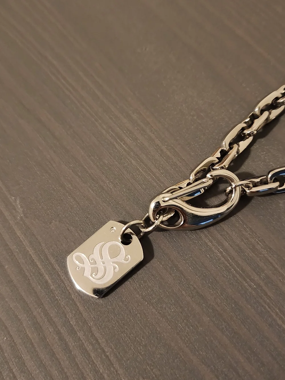 Silver-tone Mens Chain Necklace with Engraved Tag
